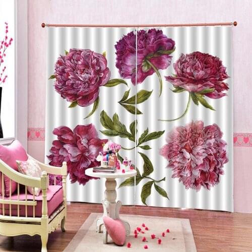 Customized 3D Curtains Floral Big Colored Flowers in Retro Style Rose Abstract Window Curtains Decorative For Living room
