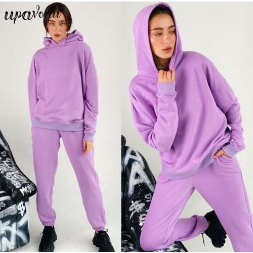 Free Shipping 2021 Casual Letters Hooded Sportswear Suit Womens Long Sleeve Pullover Sweater & Elastic Waist Pants 2-Piece Sets
