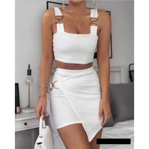 Women Sexy Two Pieces Bustier Mini Short Skirt Set Female Strap Accessory Spring Summer Dress New Season 2021 Trend Black White