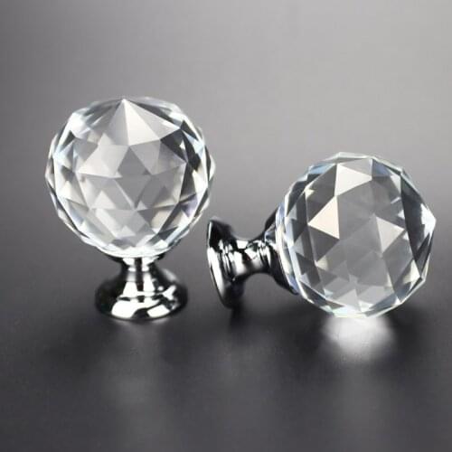 25mm 30mm Round Diamond Clear Crystal ball Glass Knobs Kitchen Handles Drawer Knobs Desk Drawer Handle Hardware Cupboard Pulls