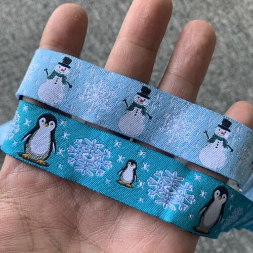 10YARD 7/8 Inch 22MM Christmas Snowman And Penguin Snowflake Jacquard Cartoon Ribbon