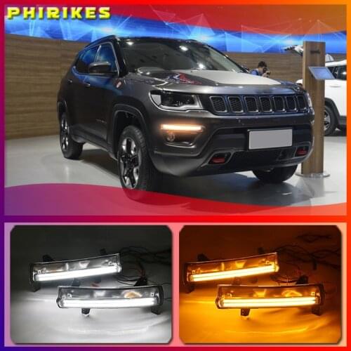2PCS Daytime running light For Jeep Compass 2017 2018 2019 dynamic yellow turn Signal Light style Relay 12V LED car DRL fog lamp