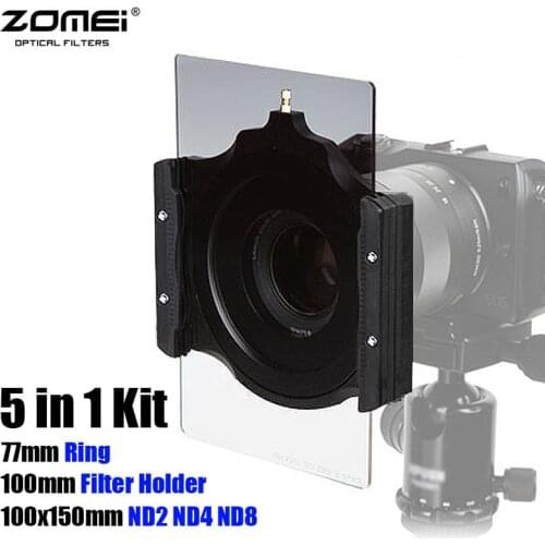 5in1 Zomei Square Filter 100x150mm Neutral Density ND2 ND4 ND8 + 100mm Multifunctional Filter Holder + 77mm Ring for Cokin Z LEE