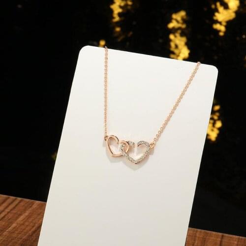 925 Sterling Silver Double Love Pendant AAAA Zircon Pendant Necklace Female Gift Wedding Party Necklace Sweater Chain