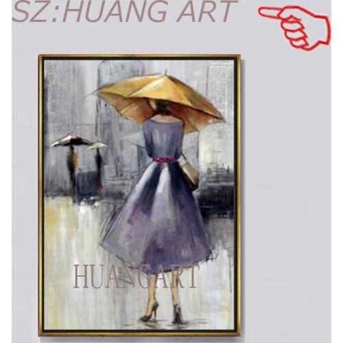 Abstract Textural Painting Lady In the Rain With Umbrella 100% Hand Painted Oil Painting On Canvas Modern Wall Art Home Decor