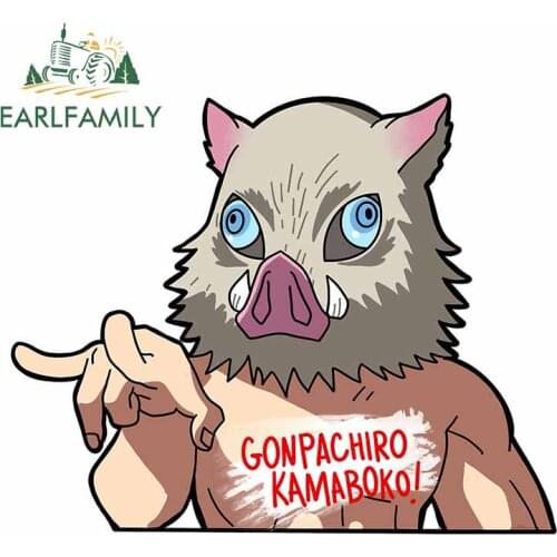 EARLFAMILY 13cm x 10.8cm Inosuke Car Stickers Demon Slayer Anime Decal Windows Bumper Laptop Wall Vinyl Car Wrap Waterproof