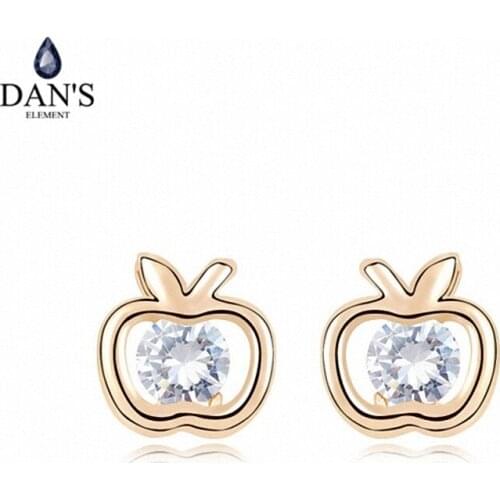 DANS ELEMENT 3 Colors Real Big Brand AAA Zirconia Micro Inlays Apple Fruit Stud Earrings for Women Plant 95322white