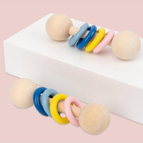 Baby Teether Toy Wooden Rattle Wood Teething Play Gym Montessori Stroller Toy BX0D