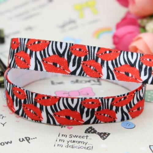 DHK 5/8 inch 5yards Fold Over Elastic FOE Hot Lips printed ribbon headband diy decoration OEM Wholesale C454