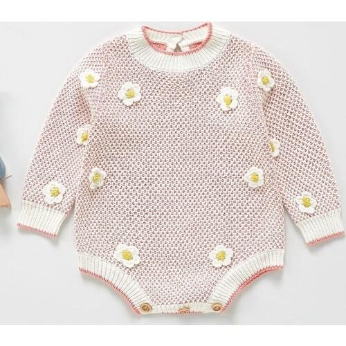 New 2021 Autumn Baby Girl Newborn Rompers Clothes Spring Baby Girl Rompers Girl Long Sleeves Knit Flower Rompers