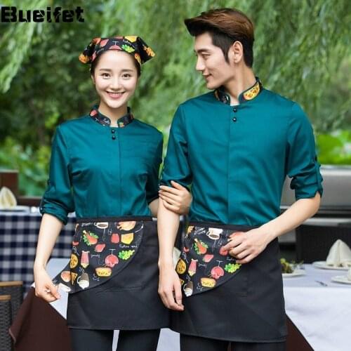 Waiter Overalls Hotel Dining Service Hot Pot Restaurant Staff Uniforms Long-Sleeved Kitchen Tooling Waiter Uniforms Chef Jacket