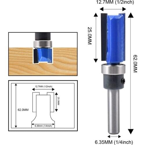 1Pcs Flush Trim Router Bit 1/4" Shank Router Bit Milling Cutter Straight Carbide Router Bit For Wood End Mill 62mm Length