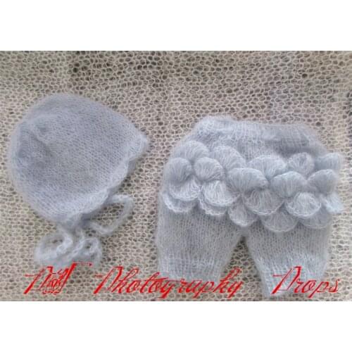 Crochet Baby Girl Ruffle Bonnet and Pants Set Mohair Baby Outfits Girls Clothes Newborn Bonnet Pants photography Props