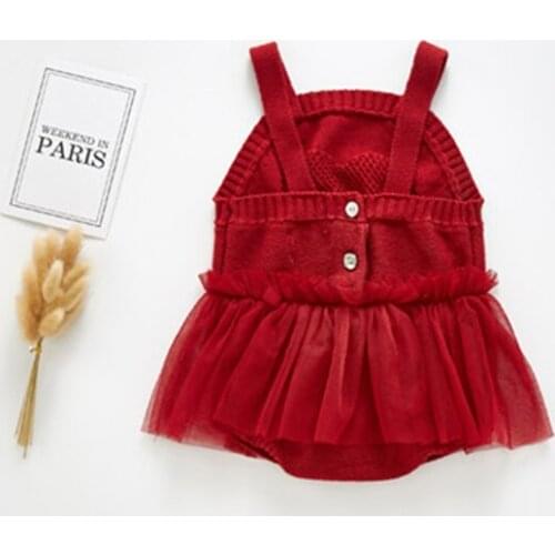 Lovely cozy mesh tulle dress baby girls clothes fall cotton knitted suspender jumpsuit infant kids party wedding costumes romper