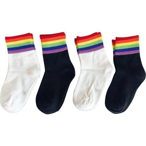 4 Pairs/Lot Kids Cotton Socks Boy Girl Baby Fashion Stripe Rainbow Sport Socks Autumn Spring for 1-12 Years Children