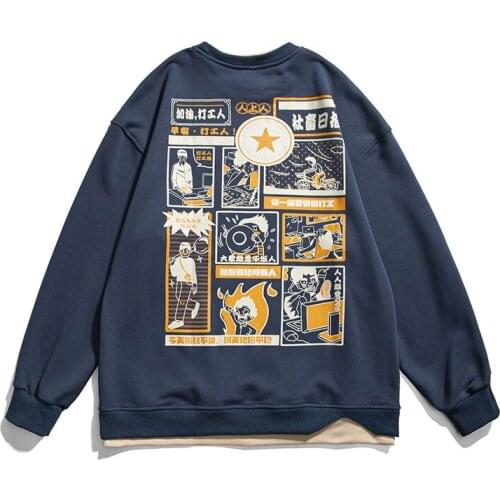 2021 New Spring Autumn Fashtion Streatwear Hip Hop Oversize Anime Loose Cotton Pullover Unisex