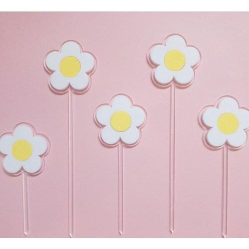 New 5pcs Acrylic Birthday Cake Toppers Ins Sun Flower Baking Cake Toppers for Childrens Day Party Cake Decorations Supplies Diy