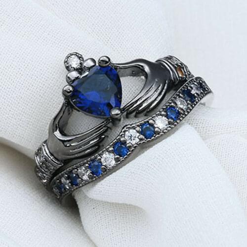 New fashion double layer set ring womens hand-held heart crown ring size 5-12