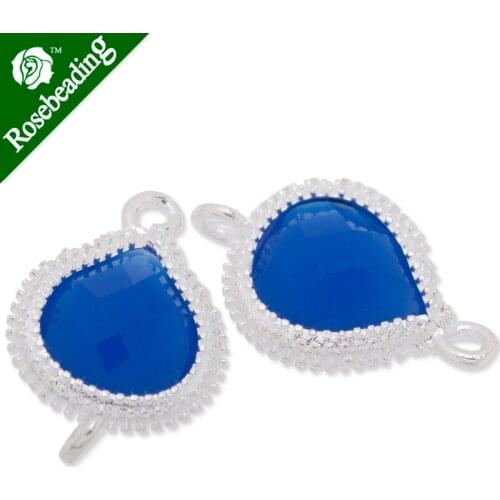 12.5x19mm framed glass,metal framed glass,Faceted glass,royalblue,connectors,gemstone bezel,Sold 5pcs/lot-C3674