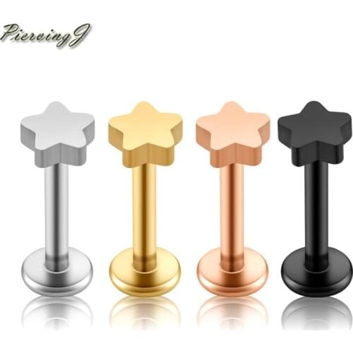 PiercingJ 2-80pcs 316L Stainless Steel Star 16G 8mm Labret Monroe Lip Rings Cartilage Helix Tragus Nose Piercing Jewelry