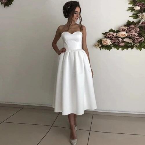 Simple Short Satin Wedding Dress Sweetheart Sleeveless Backless A Line Bridal Dress Custom Plus Size Vestido De Noiva