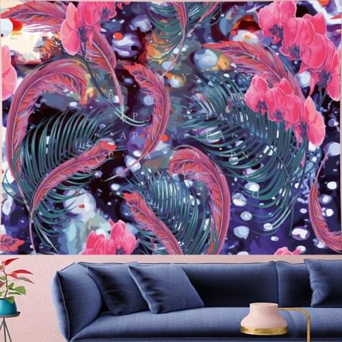 Psychedelic Orchid feather Mandala Tapestry Vintage Purple Pattern Flower Retro Wall Hanging Bohemian Home Decor Art Wall decor