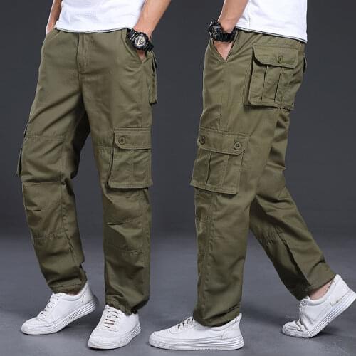 Cargo Work Pants Men Classic Wide Army Green Multi Pocket Outdoor Tactical Pants Straight Trousers Casual