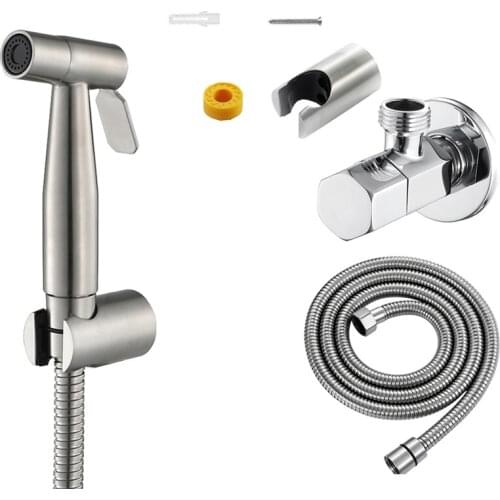 Hand-Held Bidet Sprayer Set Toilet Flusher Brushed Stainless Steel Bidet Faucet Bathroom Spray Bathroom Shower Head