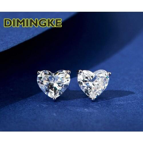 S925 Silver 18K Gold 1CT 6.5MM Heart Shaped Diamond Stud Earrings Wedding Party Birthday Gift Female Jewelry