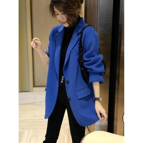 Korean Style Wool Coat 2021 Autumn Winter Fashion Turn-Down Collar Loose Women Outerwear Oversized Mid-Length Office Lady Coats