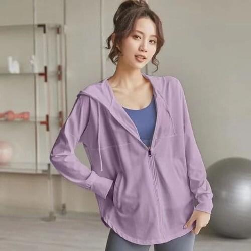 Sports Jacket Women Breathable Quick-Drying Top Loose Hooded Yoga Gym Casual Running Training Long-Sleeved Sunscreen Clothing