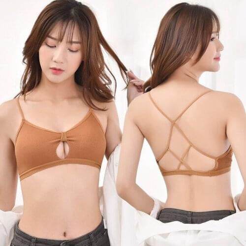 Suspender Vest Thread Cut Out Back Cross Suspender Breast Wrap Anti Walk Bottoming No Steel Ring Sports Bra with Breast Pad