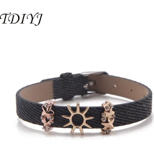 TDIYJ Keeper Beach Summer Black Denim Bracelet Sea Coral Sun DIY Slide Charms 1Set