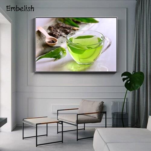Embelish 1 Pieces Cup Of Green Tea Kitchen Wall Posters For Living Room Modern Home Decor HD Canvas Paintings Bedroom Pictures