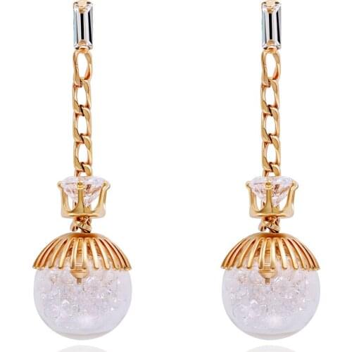 Unique Copper Rhinestone Round Drift Bottle Long Dangle Earring Trendy Statement Long Drop Earrings Fashion Jewelry for Women