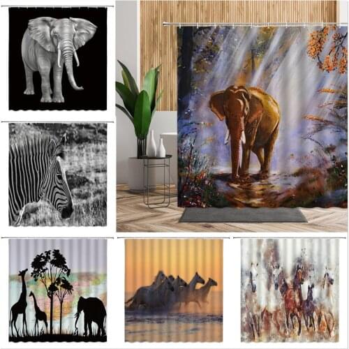3D Waterproof Shower Curtains Elephant Zebra Horse Animal Print Polyester Fabric Bathroom Decor Home Hanging Curtain Accessories