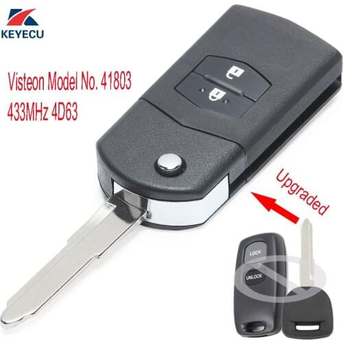 KEYECU Replacement Upgraded Flip Remote Car Key Fob 2 Button 433MHz 4D63 for Mazda 2 3 6 2002-2005 Visteon Model No. 41803