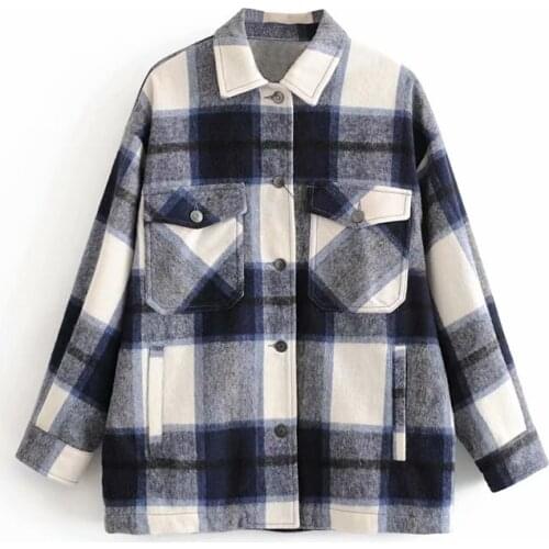 Nice Casual Woman 6 Color Plaid Shirt Coat New Vogue Ladies Autumn Oversized Outerwear Female Turn Down Collar Jackets