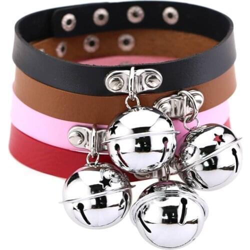 New Arrival Punk Style Leather Small Bell Charm Choker Necklace For Women Gothic Club Collar Jewelry