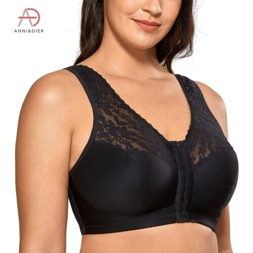 Womens Wireless Lace Plus Size Front Closure Full Figure Racerback Bra