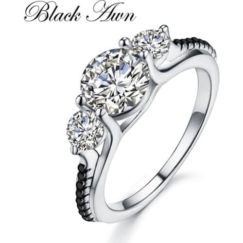 BLACK AWN 2021 New Vintage Black Stone 925 Sterling Silver Jewelry Women Engagement Rings Girl Gift Party C340