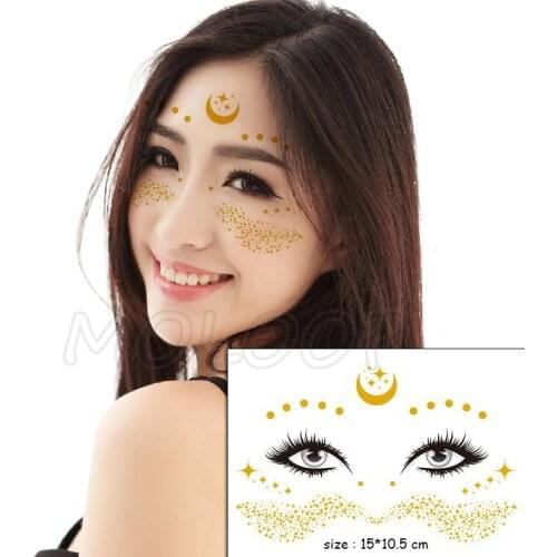 Gold Face moon Star Temporary Tattoo Waterproof Blocked Freckles Makeup Stickers Eye Decal Body Art for Girl Kid 03