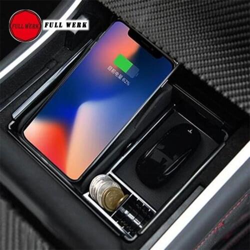 1pc ABS Car Center Control Console Storage Box for Tesla Model 3 Wireless Charger Container Case Tray Organizer Accessories
