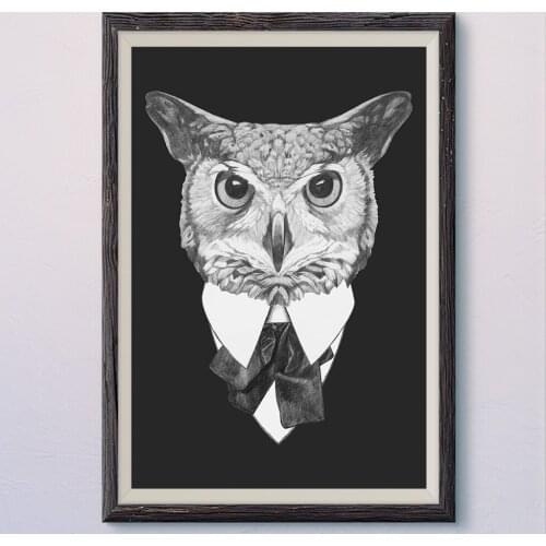 12 Nordic Simplicity Realistic Black White Abstract Animal Cat Dog Monkey Owl Fox Wall Silk HD