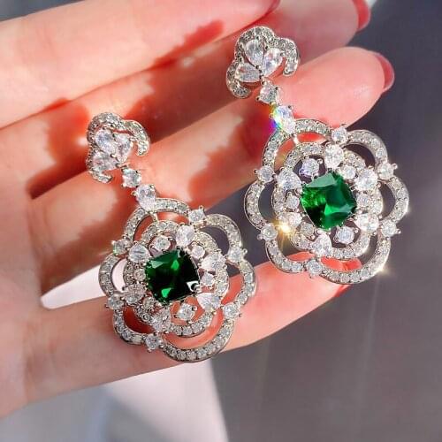 2020 Luxury Hypoallergenic Earring For Women 8*8MM Emerald Flower Design Wedding Fine Jewelry Gifts