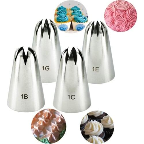 4pcs Large Icing Piping Nozzles For Decorating Cake Baking Cookie Cupcake Piping Nozzle Stainless Steel Pastry Tips #1B#1C#1E#1G