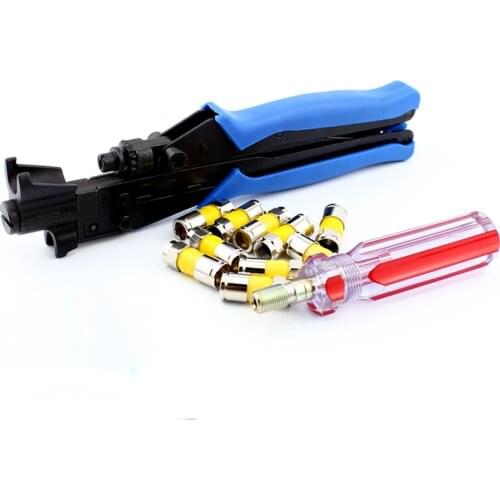-5-7-9 Compression Tongs Connector RG6 RG11 Crimping Tool + Booster +10 Extruding Head Set Top Box