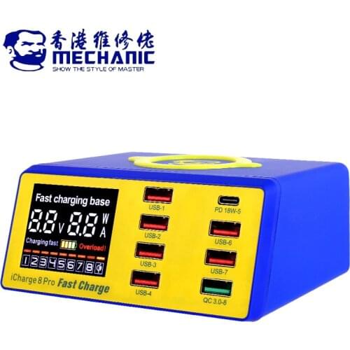 AC100V-240V LCD Digital Display Fast Charger 8 Port Support QC 3.0 With 10W Wireless Charger for Mobile Phone Repair Tools