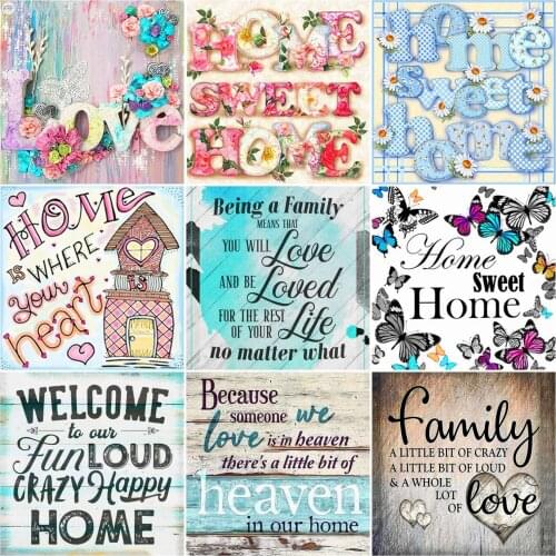 AZQSD Full Drill Diamond Embroidery Love Home Text Mosaic Rhinestones Diamond Painting Landscape Cross Stitch Home Decor