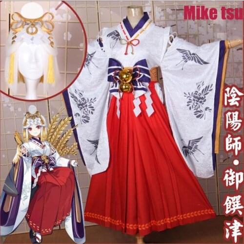Anime! Onmyoji Mike tsu Before Awakening New Shikigami Witch Dress Rice God Kimono Lovely Uniform Cosplay Costume Free Shipping